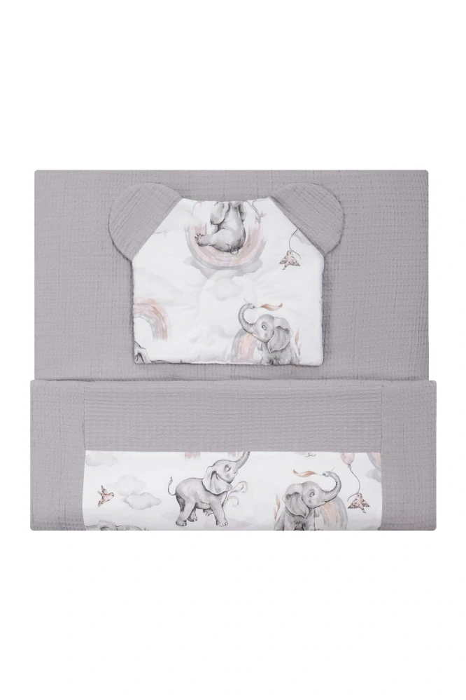 Bocioland 2D set vaflová deka + polštářek Slon šedá