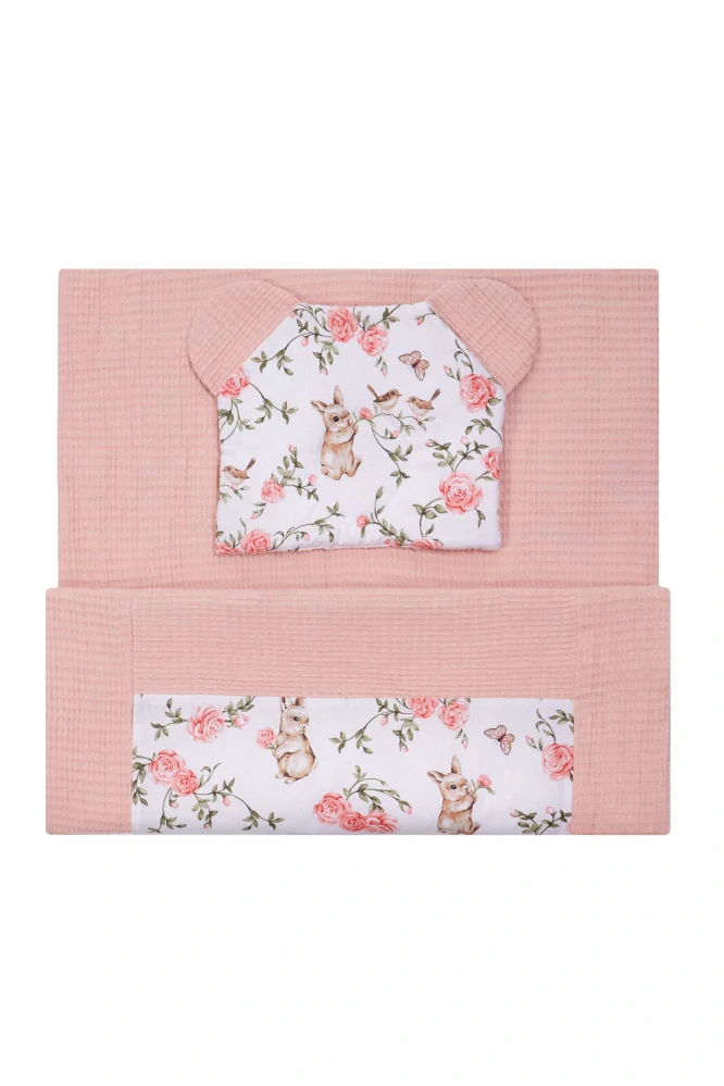 Bocioland 2D set vaflová deka + polštářek Králíček pudr růž