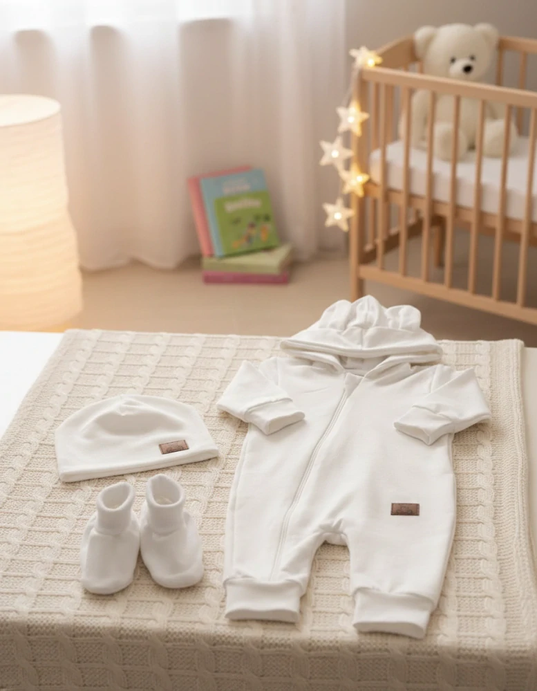 Kojenecký teplákový overal, čepička, capáčky Brumlík bílá 68