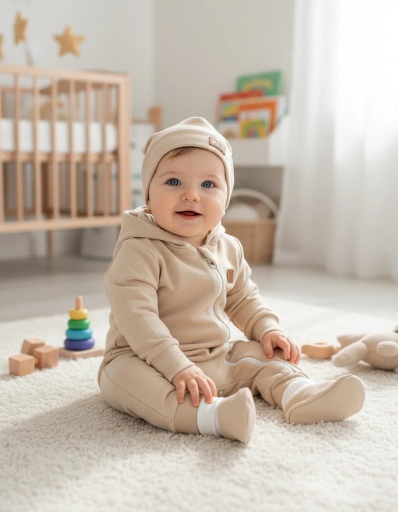 Kojenecký teplákový overal, čepička, capáčky Brumlík káva 74