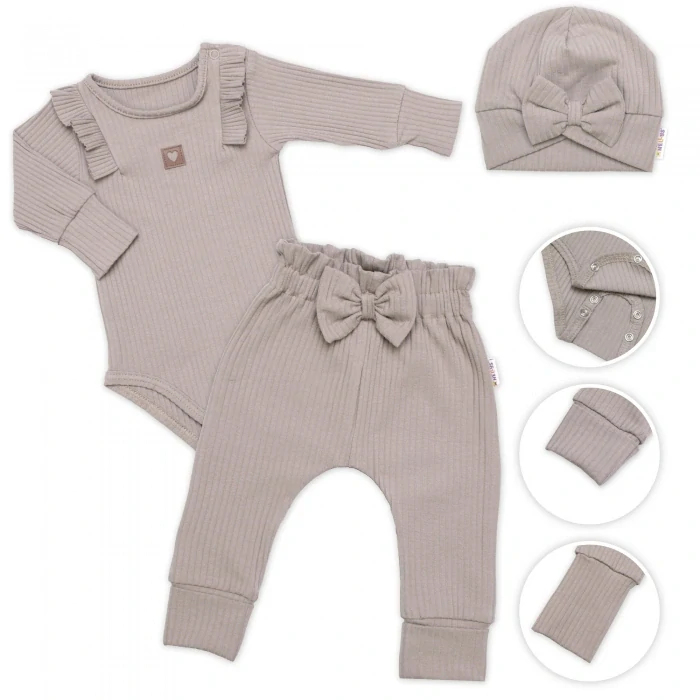 Kojenecká žebrovaná rostoucí 3D souprava BABY GIRL taupe 56/62