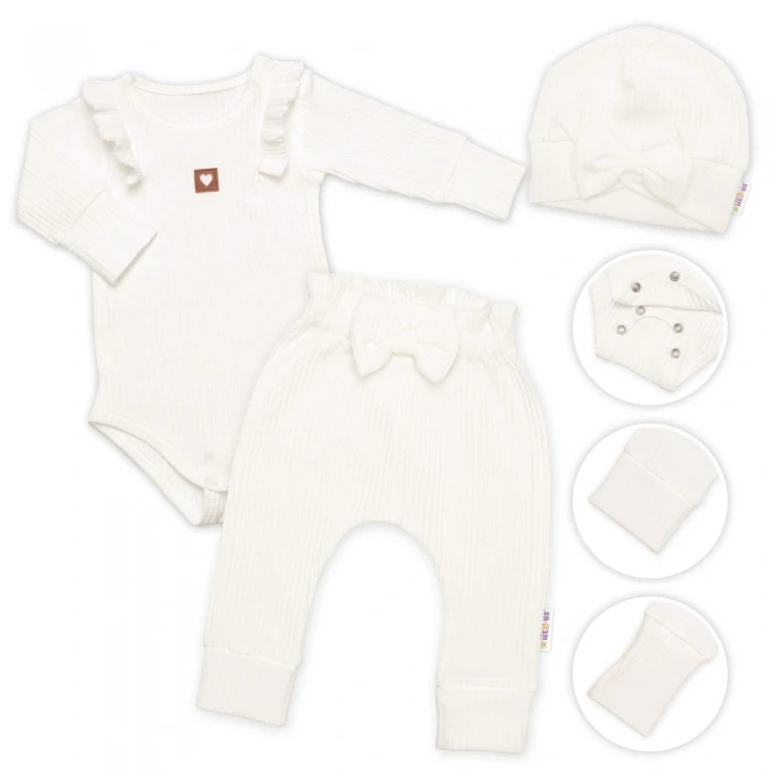 Kojenecká žebrovaná rostoucí 3D souprava BABY GIRL smetana 56/62