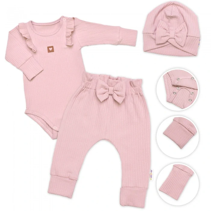 Kojenecká žebrovaná rostoucí 3D souprava BABY GIRL pudrová 56/62