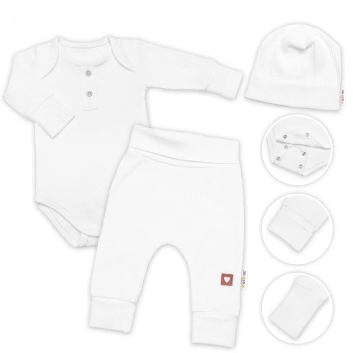 Kojenecká žebrovaná rostoucí 3D souprava BABY BOY bílá 68/74