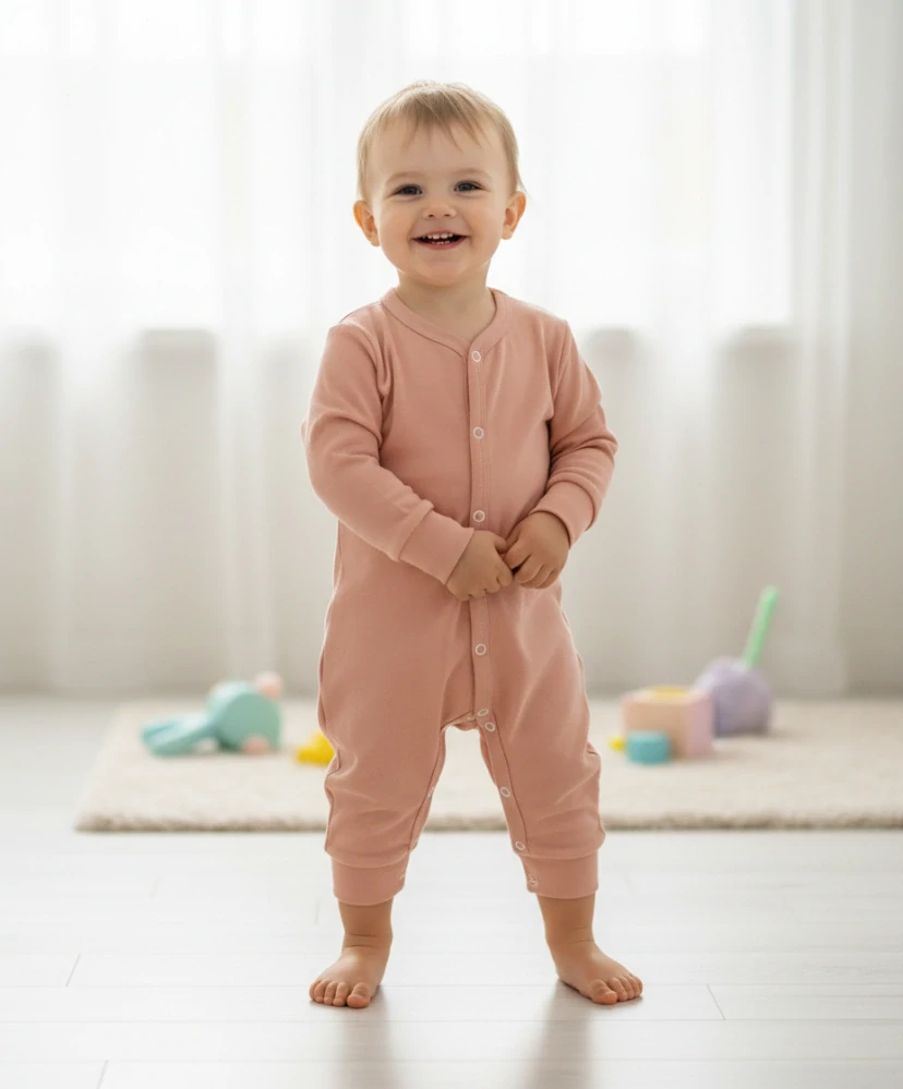 Dětský overal bez šlapek pudrový 98
