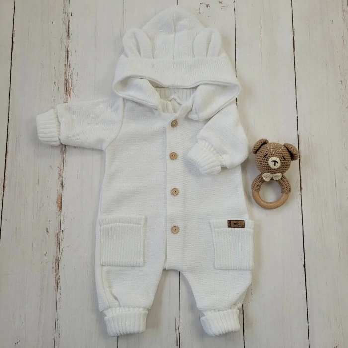 Kojenecký pletený overal s kapucí - bílá 80/86