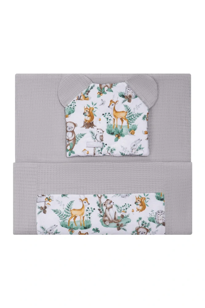 Bocioland 2D set vaflová deka + polštářek Lesní zvířátka šedá