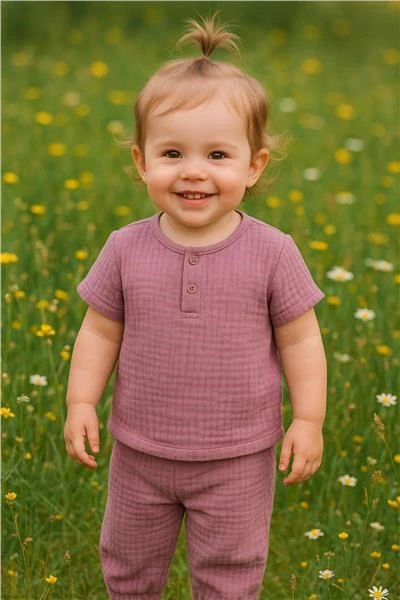 Kojenecká 2D mušelínová souprava tričko+kalhoty lavender 68