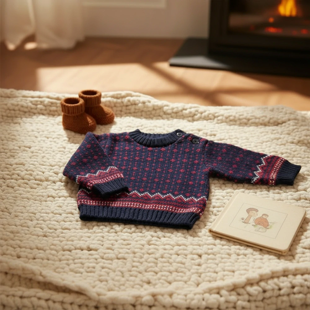 Dětský vánoční  modročervený svetřík 86