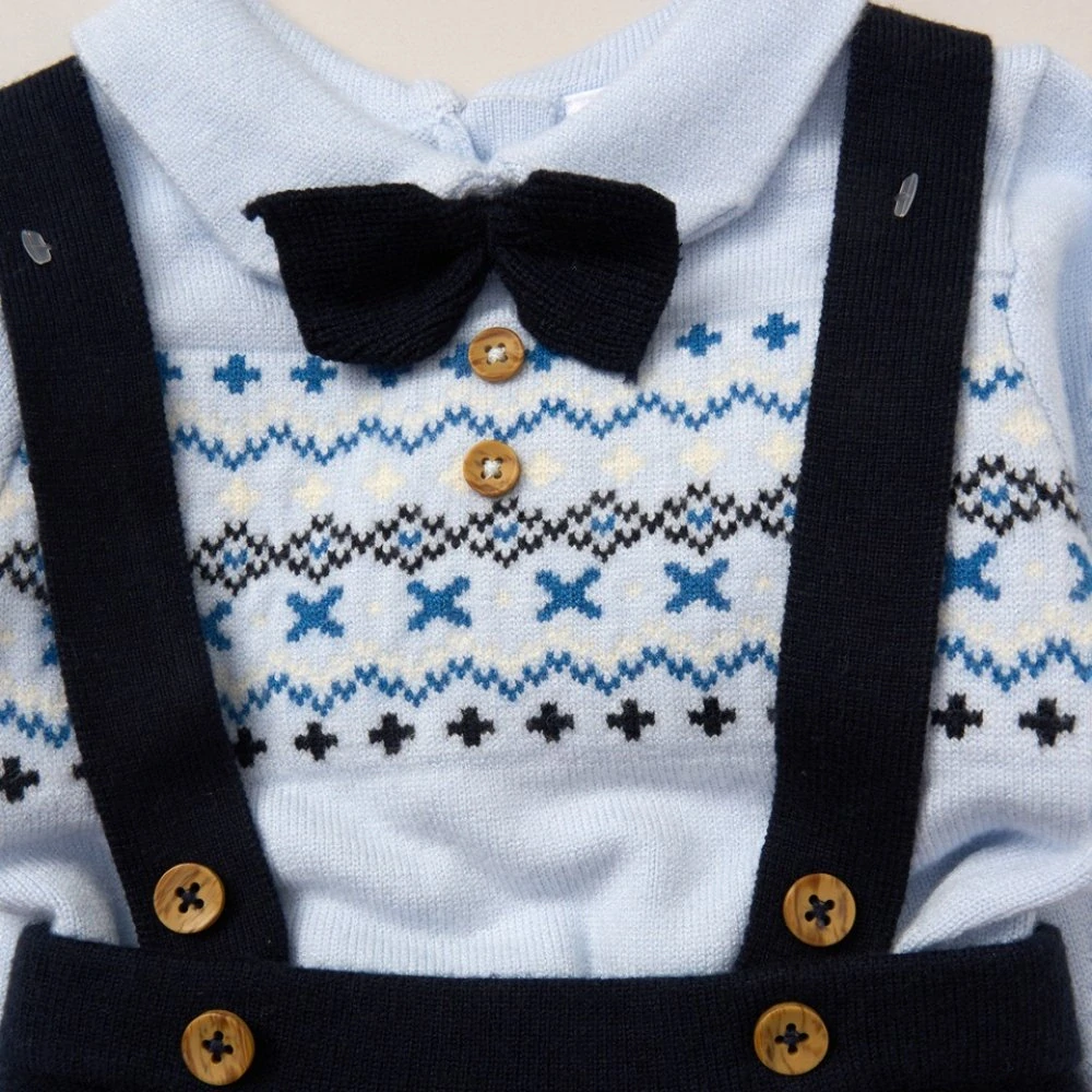 Little Gent 2D pletená souprava body a kalhoty modrá vzor 74/80