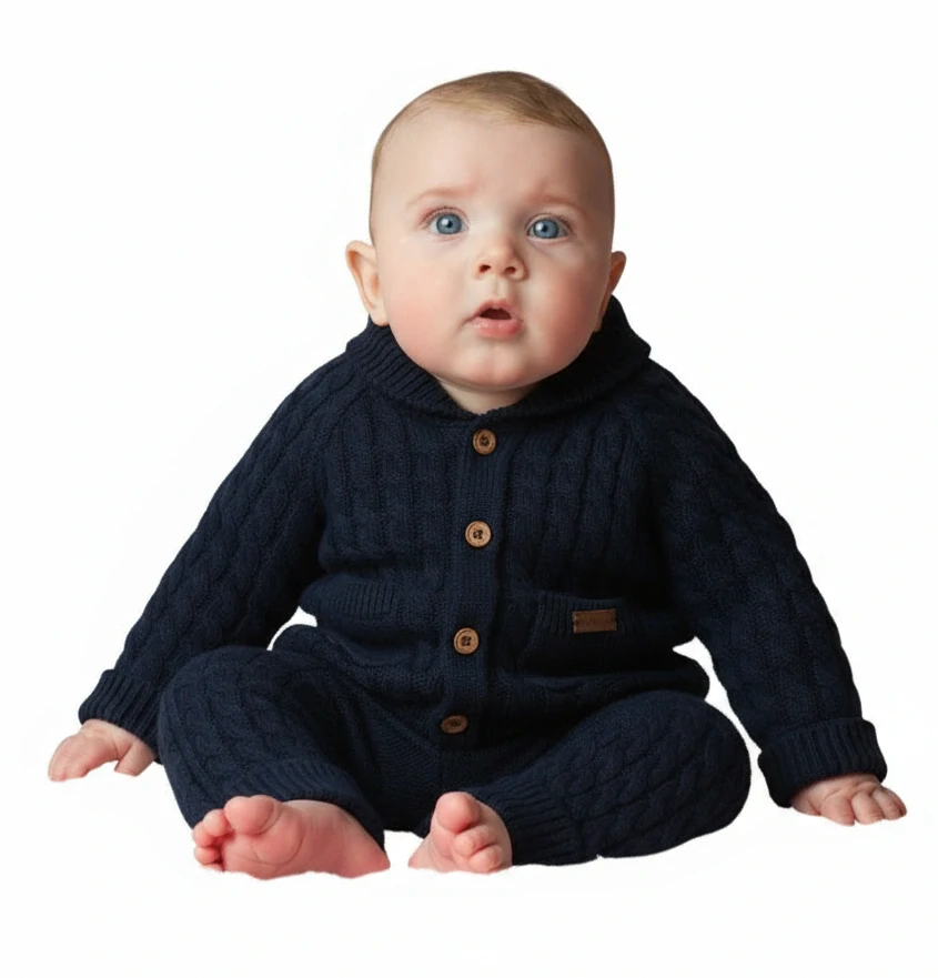 Little gent 2D pletená souprava svetřík a kalhoty modrá 62