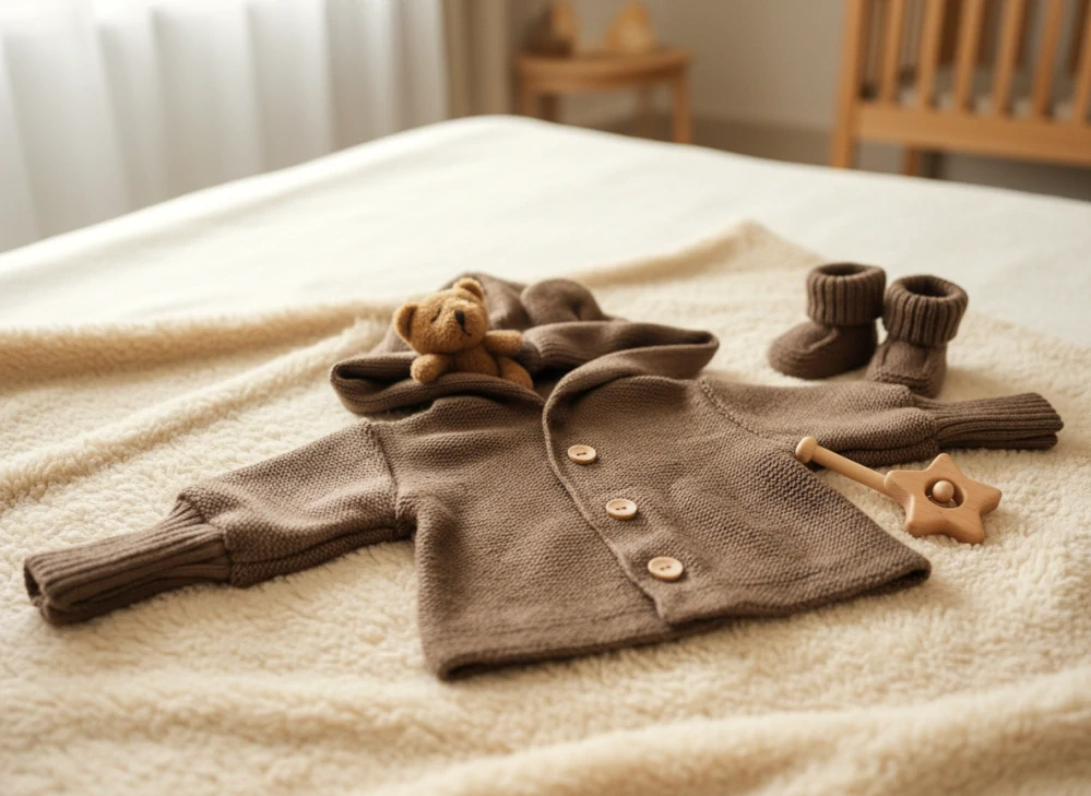 Kojenecký pletený svetřík s kapuckou hnědá 56/62