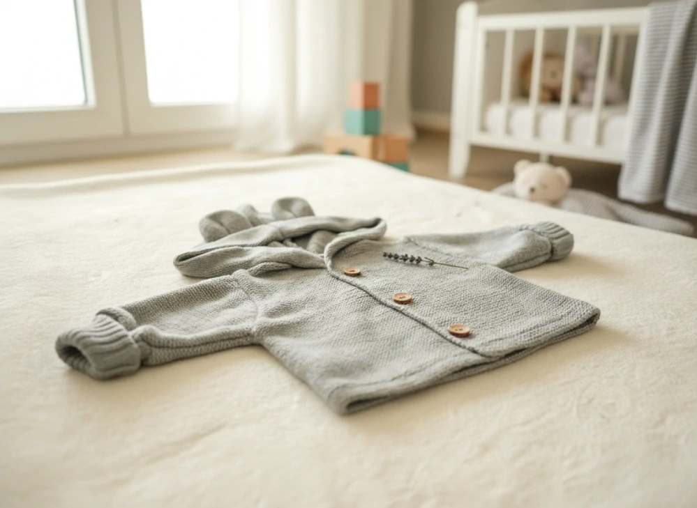 Kojenecký pletený svetřík s kapuckou šedá 48/50