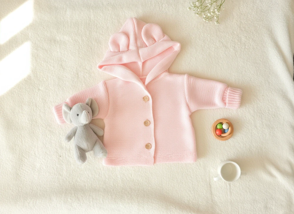 Kojenecký pletený svetřík s kapuckou růžová 68/74