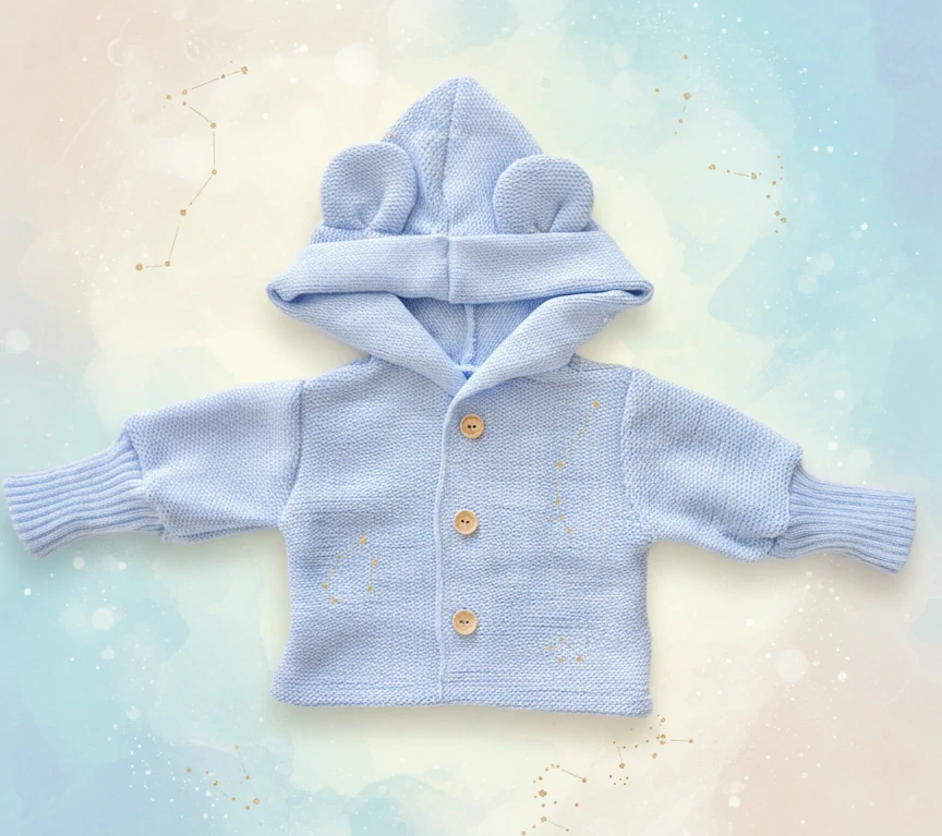 Kojenecký pletený svetřík s kapuckou modrá 68/74