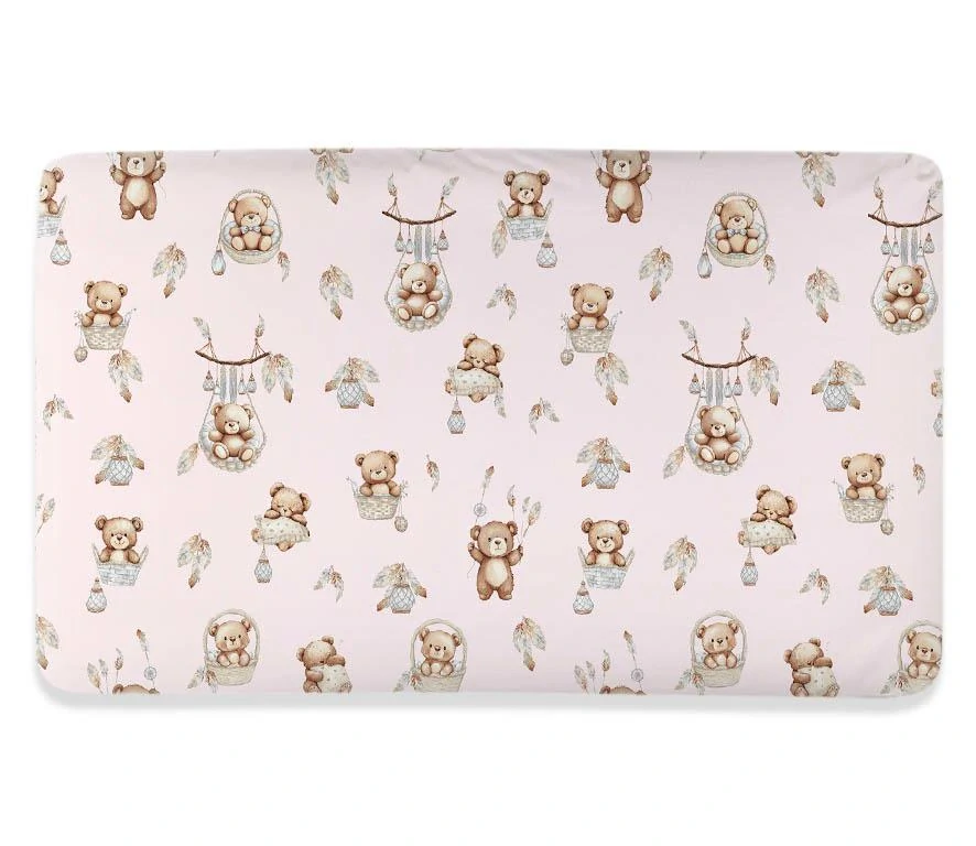 Dětské bavlněné prostěradlo Medvídci lapač snů růžová