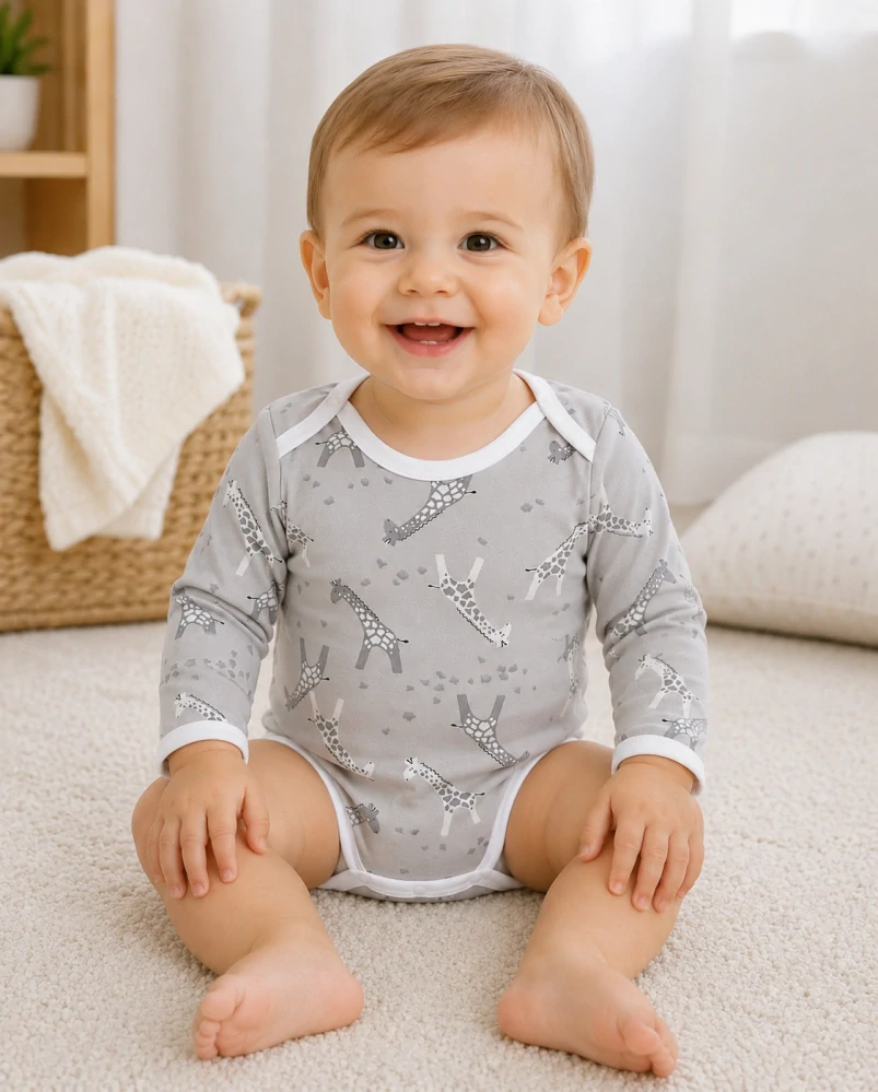 Dětské body dl. rukáv Šedá žirafka 80