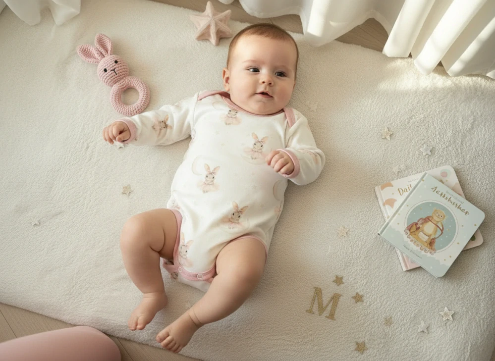 Dětské body dl. rukáv Králíček pudrová 86