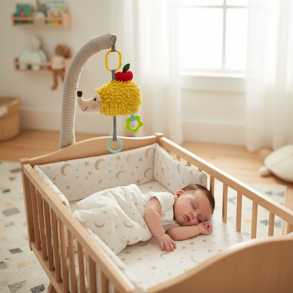 Závěsná plyšová hračka Ježeček s melodií 18 cm – usínací hračka pro miminko