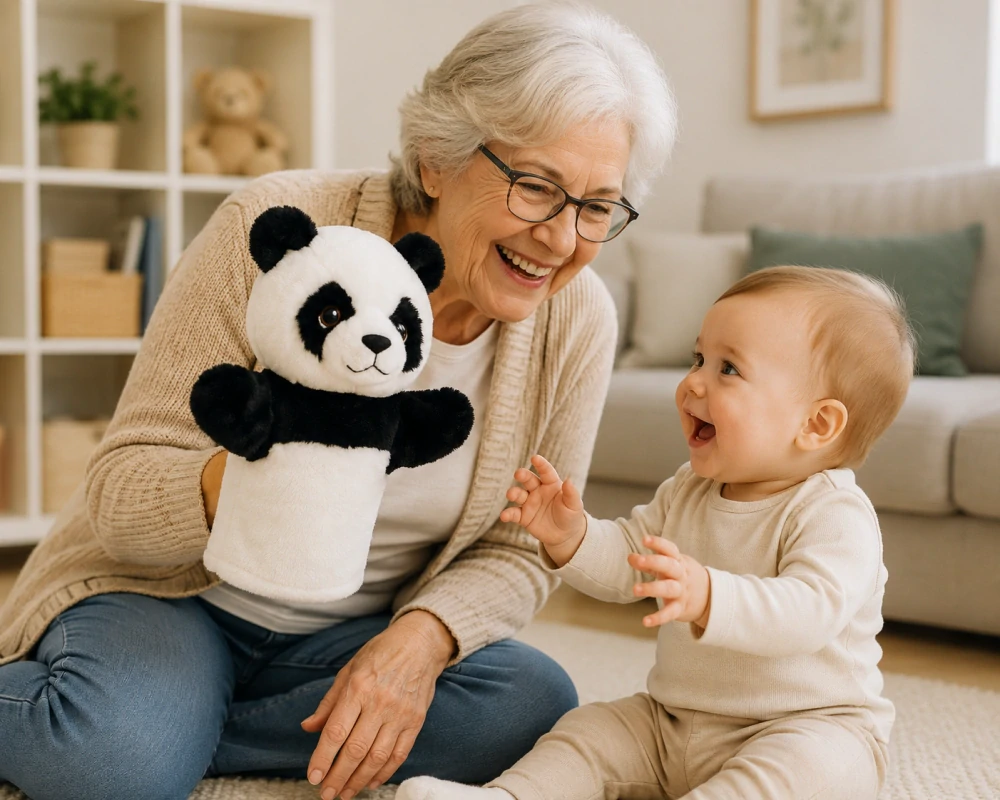 Keeleco maňásek na ruku Panda 27 cm – ekologická plyšová hračka Keel Toys