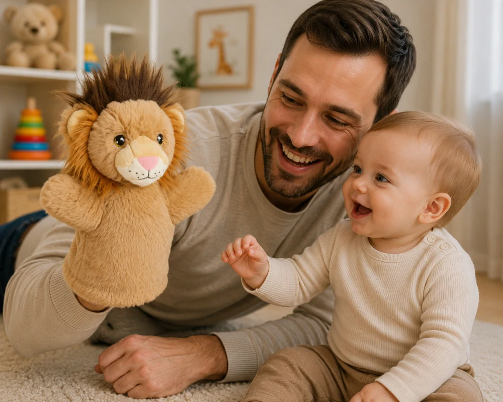 Keeleco maňásek na ruku Lvíček 27 cm – ekologická plyšová hračka Keel Toys