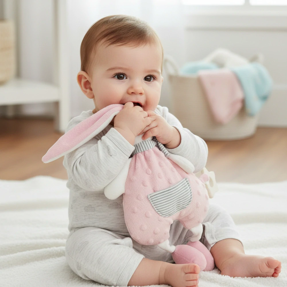 Růžový minky zajíček s kousátkem Tulilo – 30 cm