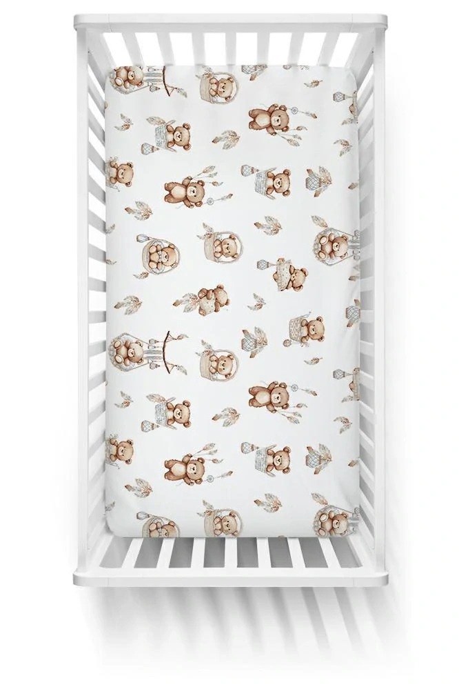 Dětské bavlněné prostěradlo 120 × 60 cm – Medvídci a lapače snů šedé