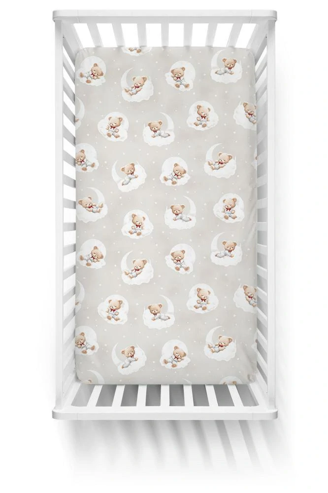Dětské bavlněné prostěradlo 120 × 60 cm – Medvídek na obláčku šedé