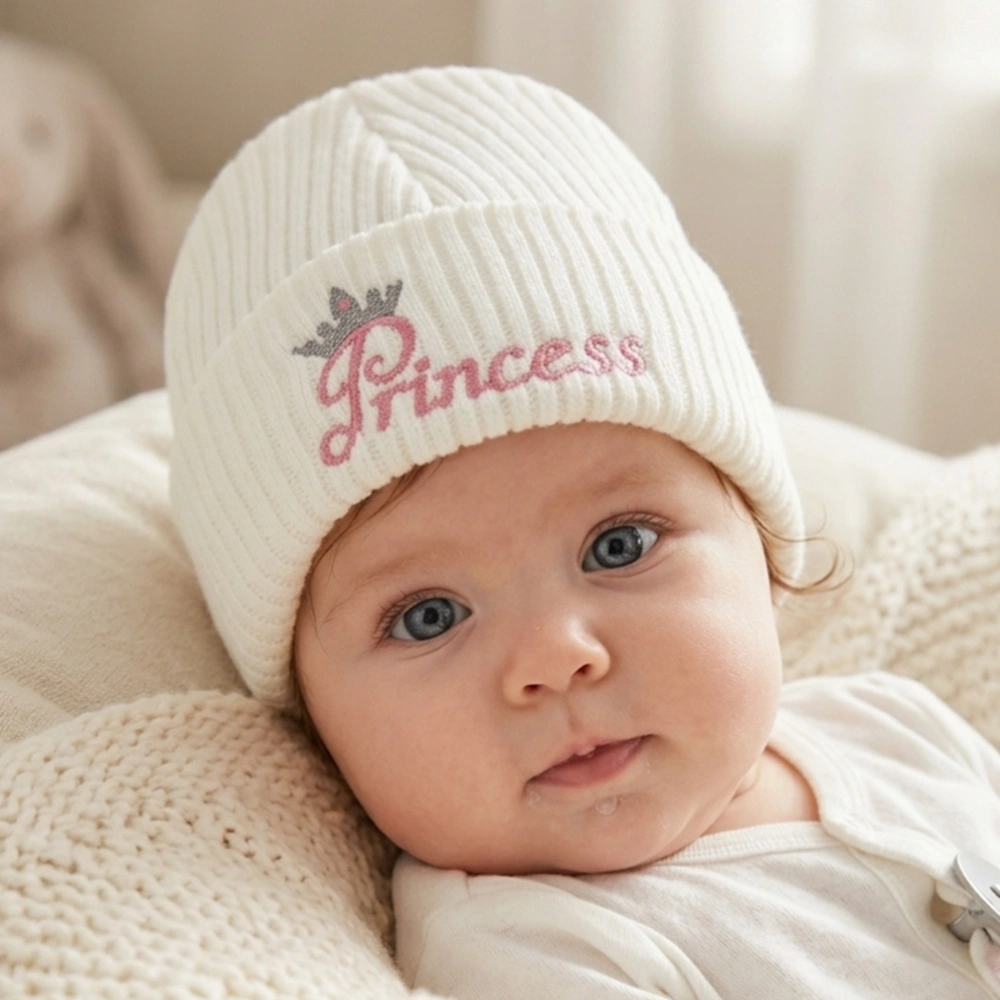 Pletená čepička pro miminko Princess bílá 0–3 měsíce – Kiddies World