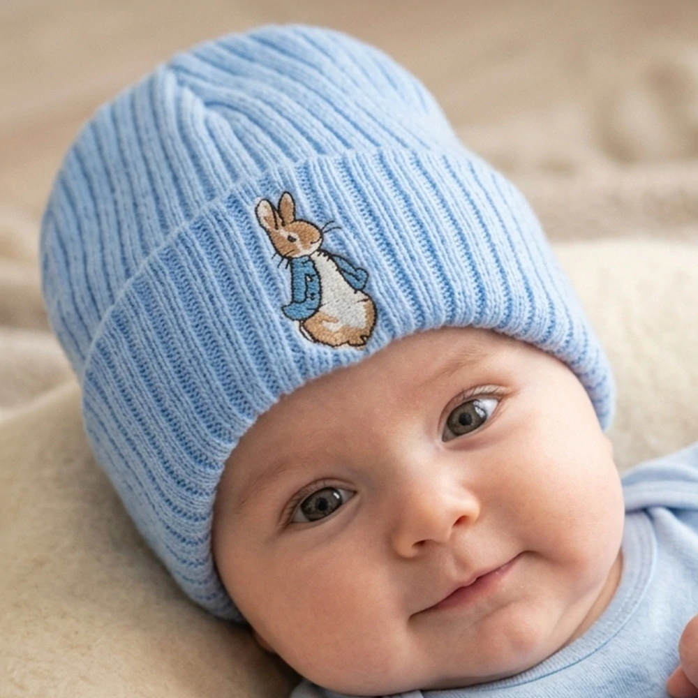 Pletená čepička pro miminko se zajíčkem modrá 0–3 měsíce – Kiddies World