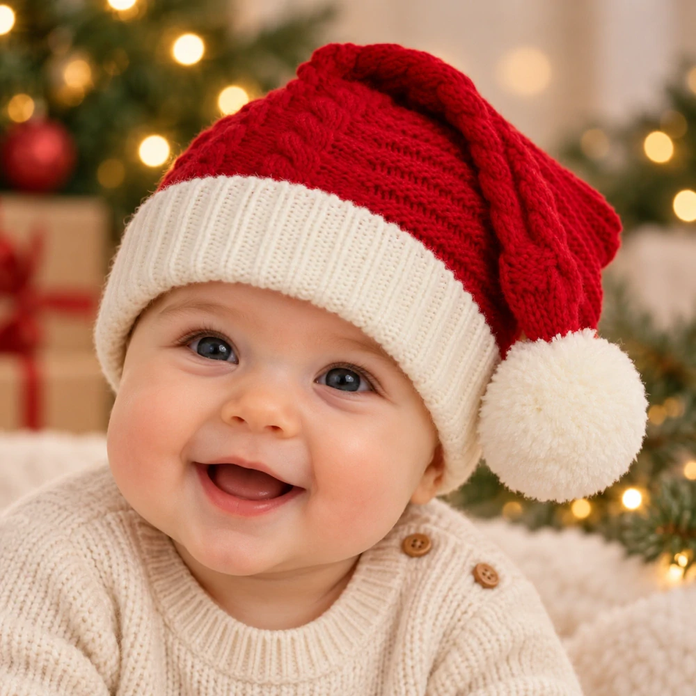 Vánoční pletená čepice Santa Claus pro miminko 0–12 měsíců – Soft Touch