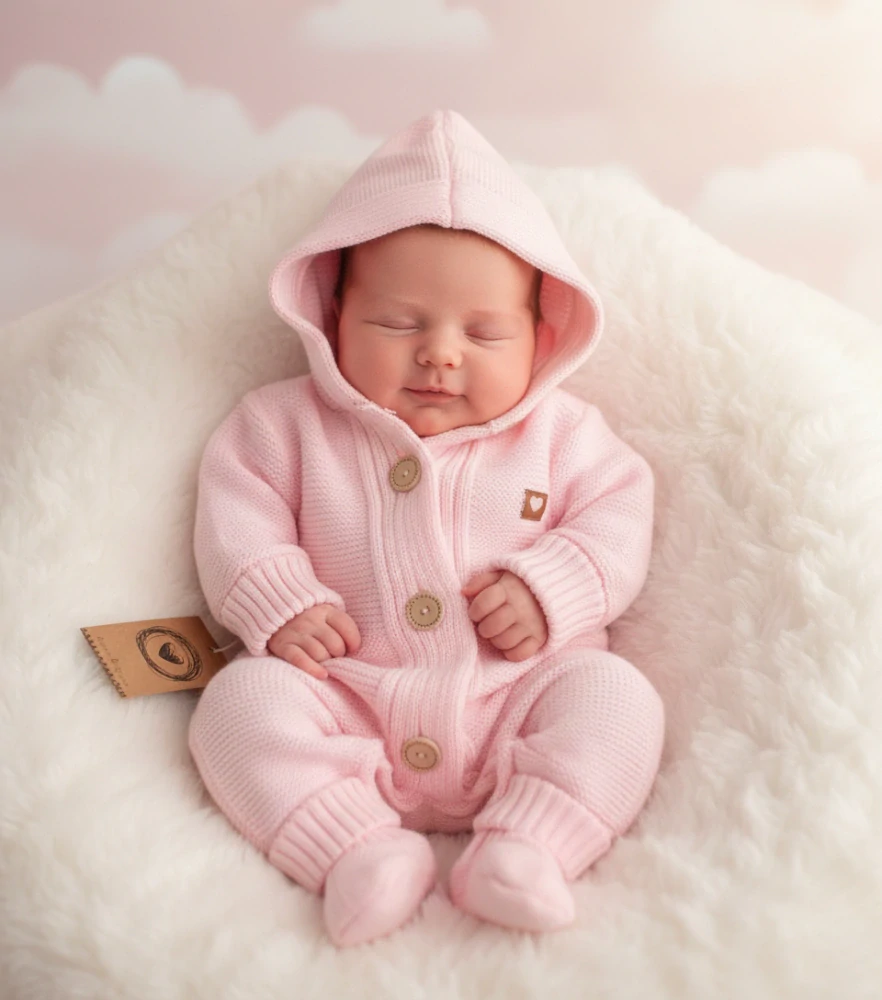 Kojenecký pletený overálek + capáčky růžový 68