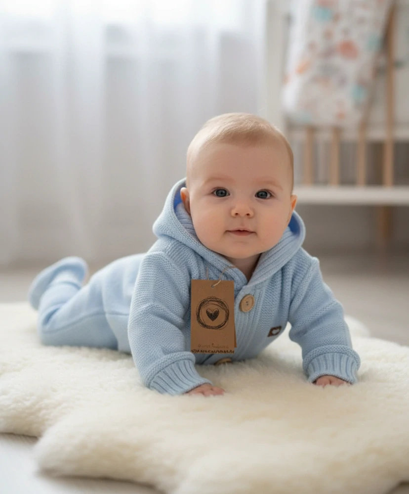 Kojenecký pletený overálek + capáčky modrý 80