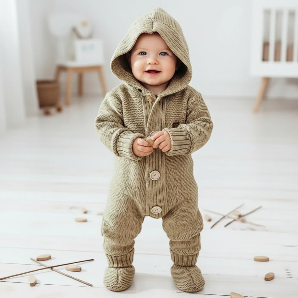 Kojenecký pletený overálek + capáčky kapučíno 68