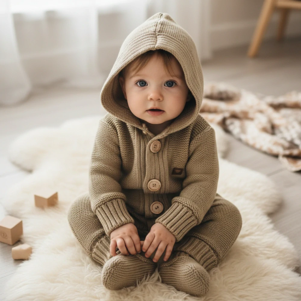 Kojenecký pletený overálek + capáčky kapučíno74