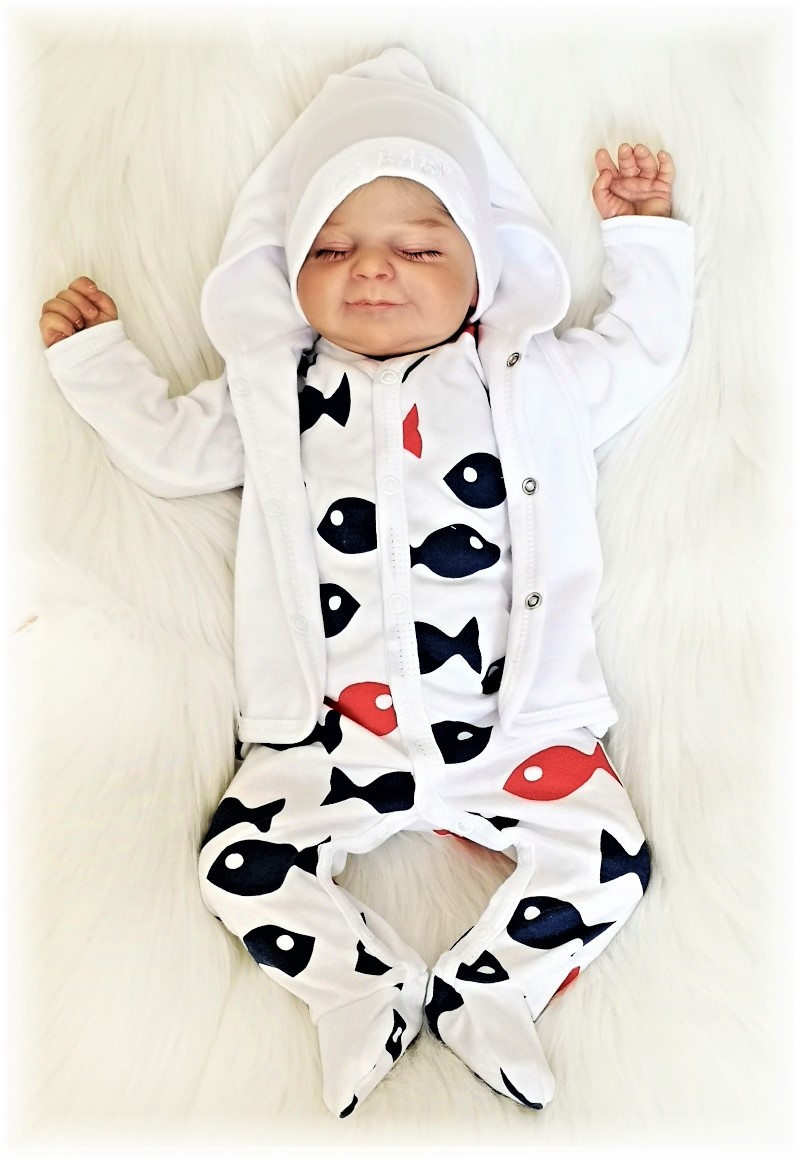 Kojenecká sametová bílá vestička s kapucí 50