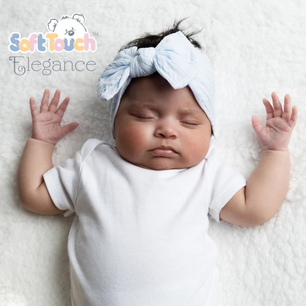 Kojenecká sv. modrá čelenka s velkou vzorovanou mašlí