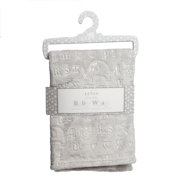 Dětská deka s reliéfním vzorem Písmenka a zvířátka šedá