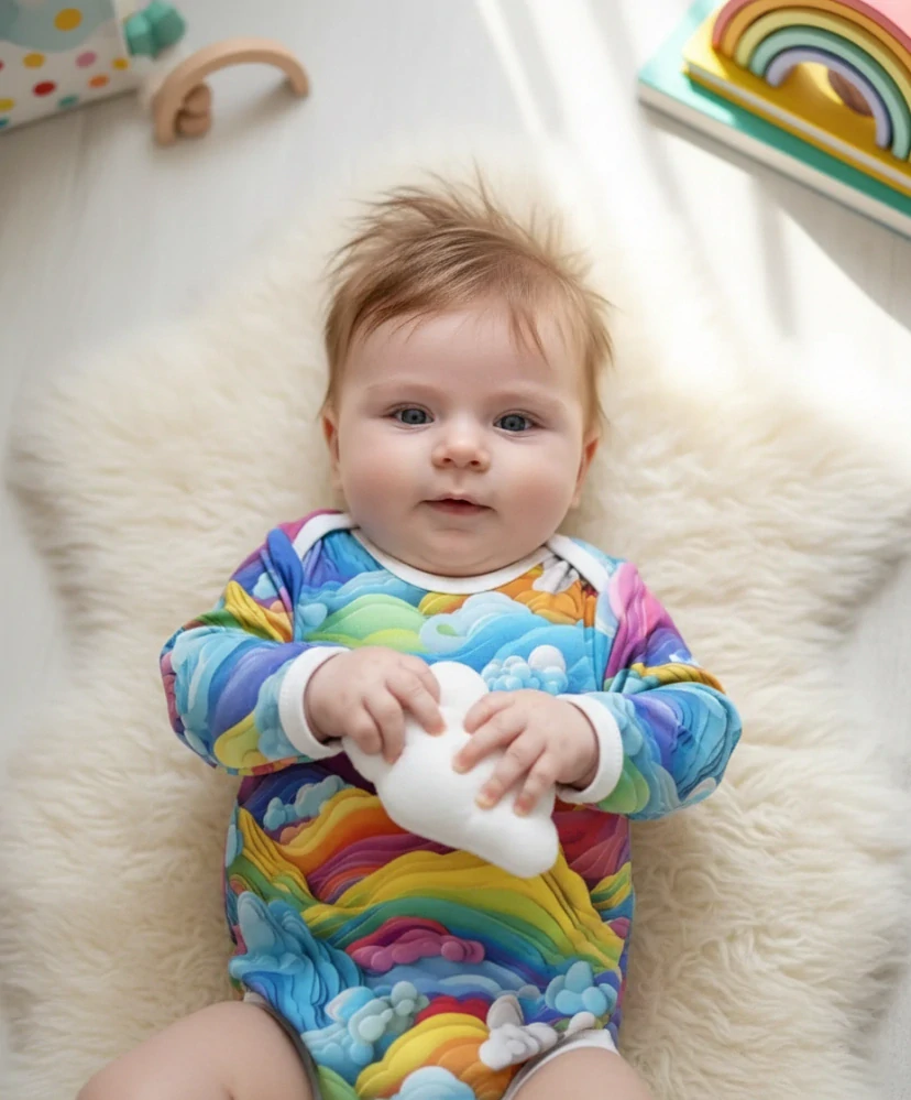 Kojenecké body dl. rukáv BE HAPPY duha 62