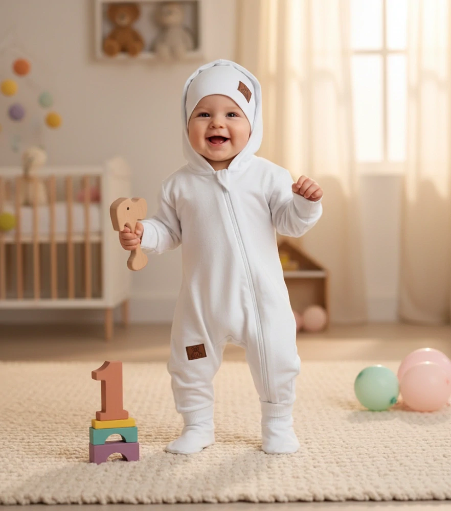 Kojenecký teplákový overal, čepička, capáčky Brumlík bílá 62