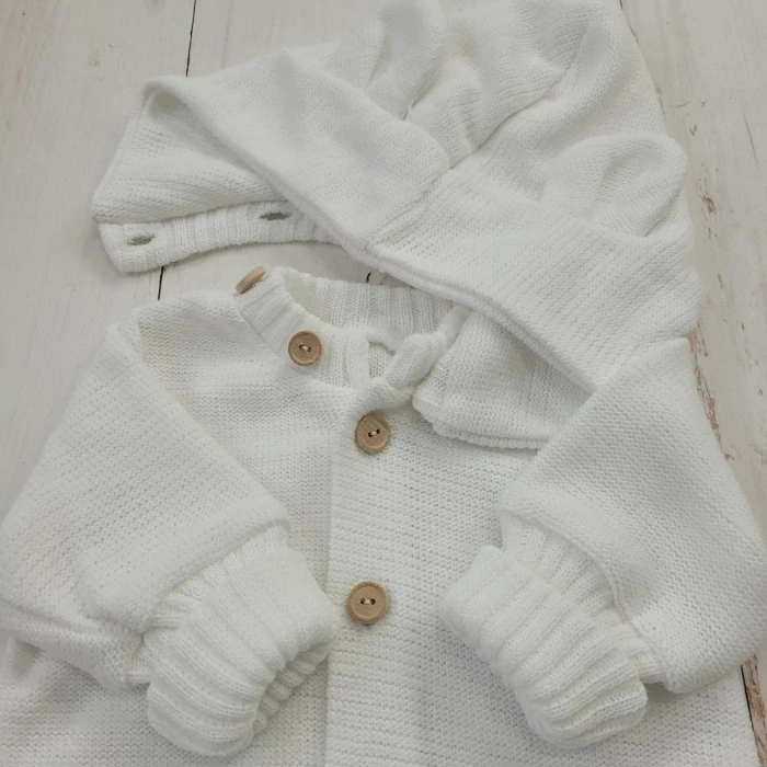 Kojenecký pletený overal s kapucí - bílá 80/86