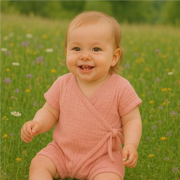 Kojenecký letní mušelínový overal pudrová 86