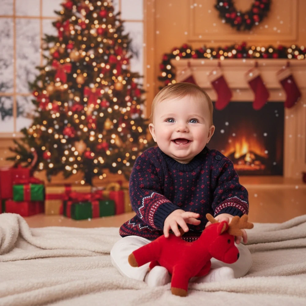 Dětský vánoční  modročervený svetřík 92