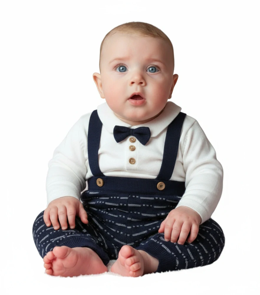 Little gent 2D pletená souprava body a kalhoty modrá/ bílá 68
