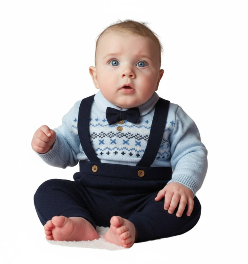 Little Gent 2D pletená souprava body a kalhoty modrá vzor 74/80