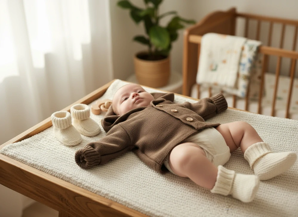 Kojenecký pletený svetřík s kapuckou hnědá 56/62