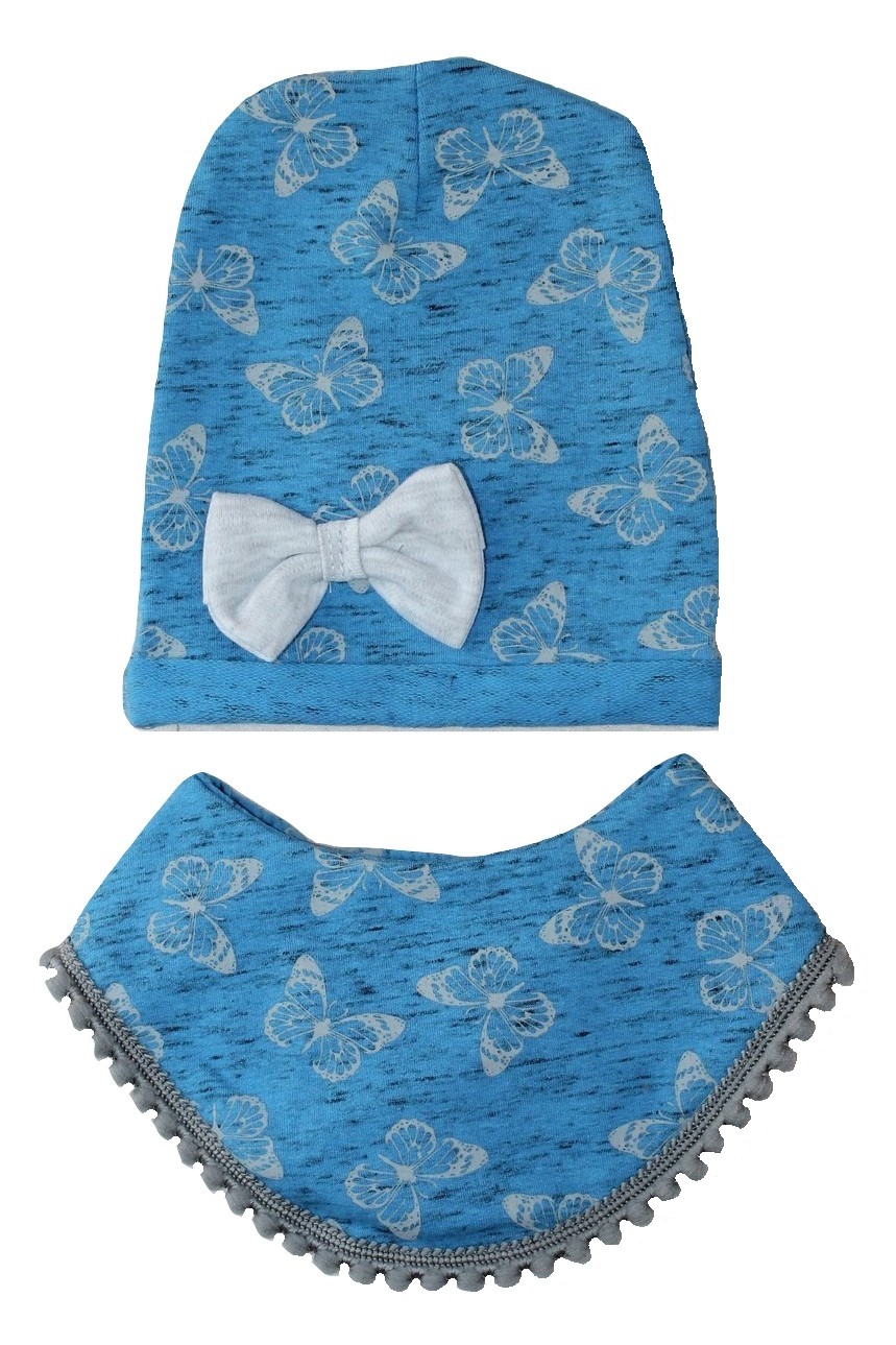 Dětská čepice+nákrčník modrý melír