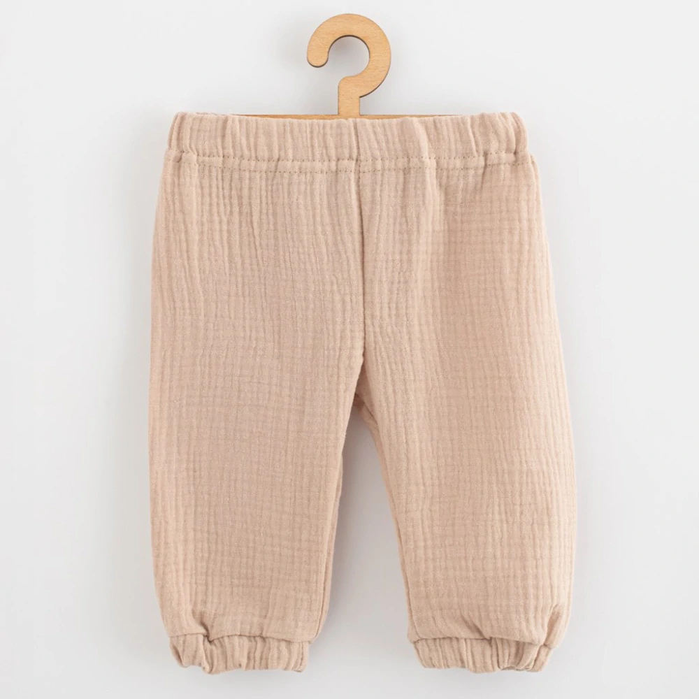 Kojenecká 2D mušelínová souprava tričko+kalhoty beige 68