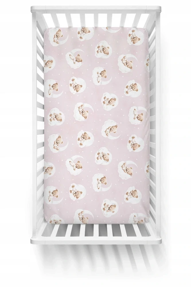 Dětské bavlněné prostěradlo 120 × 60 cm – Medvídek na obláčku růžové