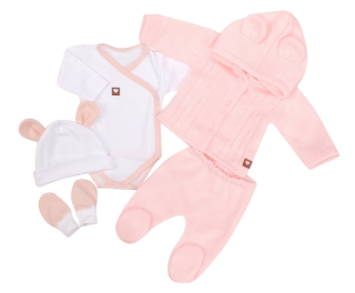 Kojenecká 5D pletená souprava do porodnice růžová 50